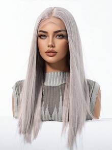 Tóc giả tổng hợp chịu nhiệt màu xám bạc, kích thước 13x4 inch dành cho nữ - Kiểu tóc tự nhiên hàng ngày, dự tiệc, cosplay, phù hợp với mọi tông da, tóc giả ngắn, phụ kiện tóc dự tiệc, đạo cụ trang phục - Bạc - Xem 3