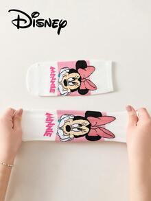 Disney 5双装男女通用短袜，米奇、米妮、唐老鸭、黛丝卡通图案，新颖透气时尚袜，夏季礼物 - 彩色 - 查看 5