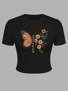 Camiseta corta personalizable para mujer, añadir foto (selfie/patrón/logo/mascota, etc.), eliminar fondo deportivo - Negro - Ver 2