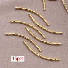 15pcs 18K Gold Tube Spacer Beads Curved Noodle & Long-Lasting Brass Twist Beads For DIY Necklace Bracelet Jewelry Making Findings - Multicolor - View 18