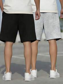 2件組青少年男孩夏季休閒戶外百搭直筒短褲，黑色與灰色 - 彩色 - 查看 2
