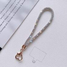 1条奢华水钻闪亮手机腕带，配金属心形扣，优雅闪亮钥匙扣包包挂饰链，附赠透明夹子 - 彩色 - 查看 9