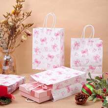 6/12个粉色蝴蝶结主题派对装饰礼品袋，纸质手提袋，礼品盒，礼品袋，纸袋 - 派对袋，礼品袋，适用于婚礼、婚礼用品、公主派对用品、节日、派对回礼、性别揭晓派对、单身派对礼品袋填充物、婚礼用品、教师节礼物、下午茶派对用品、生日派对、婚礼回礼、生日礼物 - 可重复使用 - 多色 - 查看 8