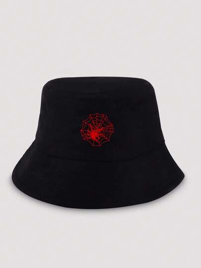 1pc Spider Web Printed Bucket Hat, Classic Casual Retro Style, Soft Sweatband, Adjustable Size, Lightweight Sun Protection, Versatile, Suitable For Outdoor Activities, Daily Wear, Gatherings, Vacation, Unisex, Perfect Gift For Family And Friends