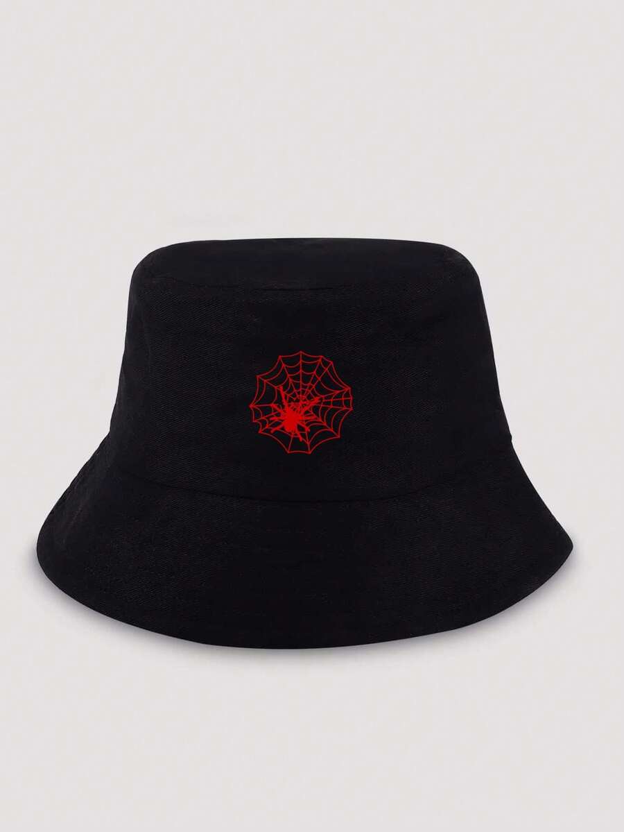 1pc Spider Web Printed Bucket Hat, Classic Casual Retro Style, Soft Sweatband, Adjustable Size, Lightweight Sun Protection, Versatile, Suitable For Outdoor Activities, Daily Wear, Gatherings, Vacation, Unisex, Perfect Gift For Family And Friends