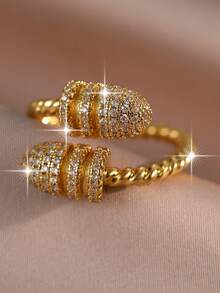 1pc Funky Double-Headed Honey Stick Openable Rings Casual Cubic Zirconia Twist Single Ring For Women Daily Commute Dating Gifts Copper Jewelry