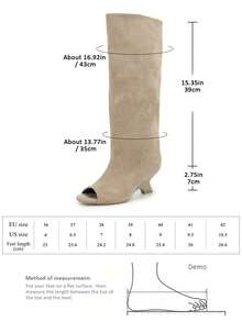 Women's Slouchy Knee High Boots Open Toe Wedge Heel Wide Calf Pull On For Winter Fall Fashion Casual Dress Tall - Camel - View 3