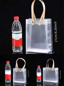 2/10/20pcs Valentine's Day Transparent Gift Bags, Christmas Gift Packaging Bags, Transparent Frosted Handle Bags With Wristband, Transparent Tote Bags For Jewelry Packaging, Cosmetics Storage, Perfect Gift Bags For Valentine's Day, Wedding, Thanksgiving, Shopping, Party, Craft Tote Bags, Moon Festival, Giveaway Packaging, Small Business Promotional Gift Bags - Clear - View 3