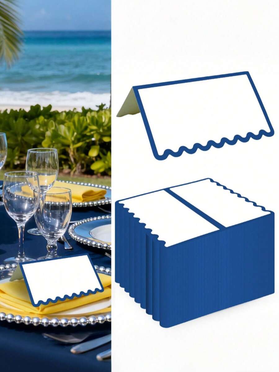 15/30 Pcs Scalloped Seat Cards, Scallop Shape Name Place Card, 3.5 Inch Blank Tente Place Cards, Paper Material Seat Assignment Label Card, Name Cardstock, Table Post Cards, Table Cards Label For Birthday Party Wedding Setting - Multicolor - View 1