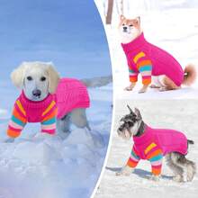 1pc Dog Winter Sweatshirt, Warm Knitwear For Medium To Large Dogs, Elastic Dog Winter Jacket, Pet Cold-Proof Sweatshirt, Dog Hoodie, Classic Cable Knit Sweatshirt - Rose Red - View 8