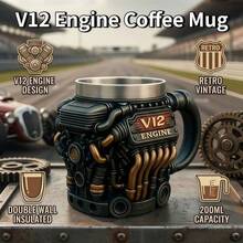 Retro Engine Coffee Mug, V8 Engines Stainless Steel Cup, Personalized Double Wall Insulation Car Mug With Handle Perfect For Father's Day, Christmas, Husband, Mechanic, Car Enthusiast(1pc) - Multicolor - View 2