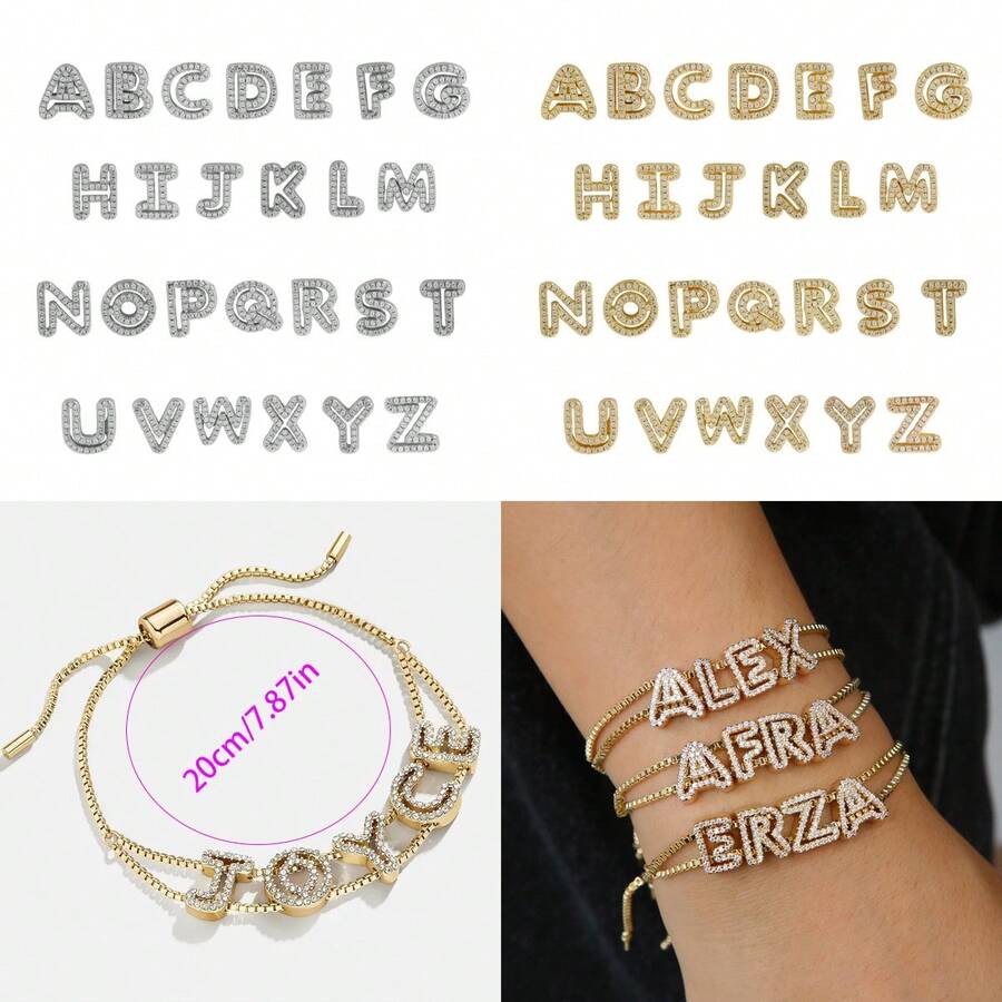 5pcs/1pc Gold And Silver Letter Beads, Used For Jewelry Making, 28 Styles Of Gold A-Z Letter Brass Bead Set, Including Gold And Silver Bracelets, Suitable For Bracelet Making Valentine's Day, Ramadan To Give To Friends - Multicolor - View 1