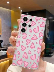 1pc Pink Leopard Print Heart Soft Phone Case Compatible With Huawei Honor, Redmi, Galaxy A04e/12/A13/A14/A34/A50/A52/A53/A54/S21/S22/S23/S24/S25/S25Ultra/S25FE/S26/S26 PLUS/S26 ULTRA/S26 EDGE, 6A/7A/8A, 12T/13T/15T/15T Pro - Clear - View 5
