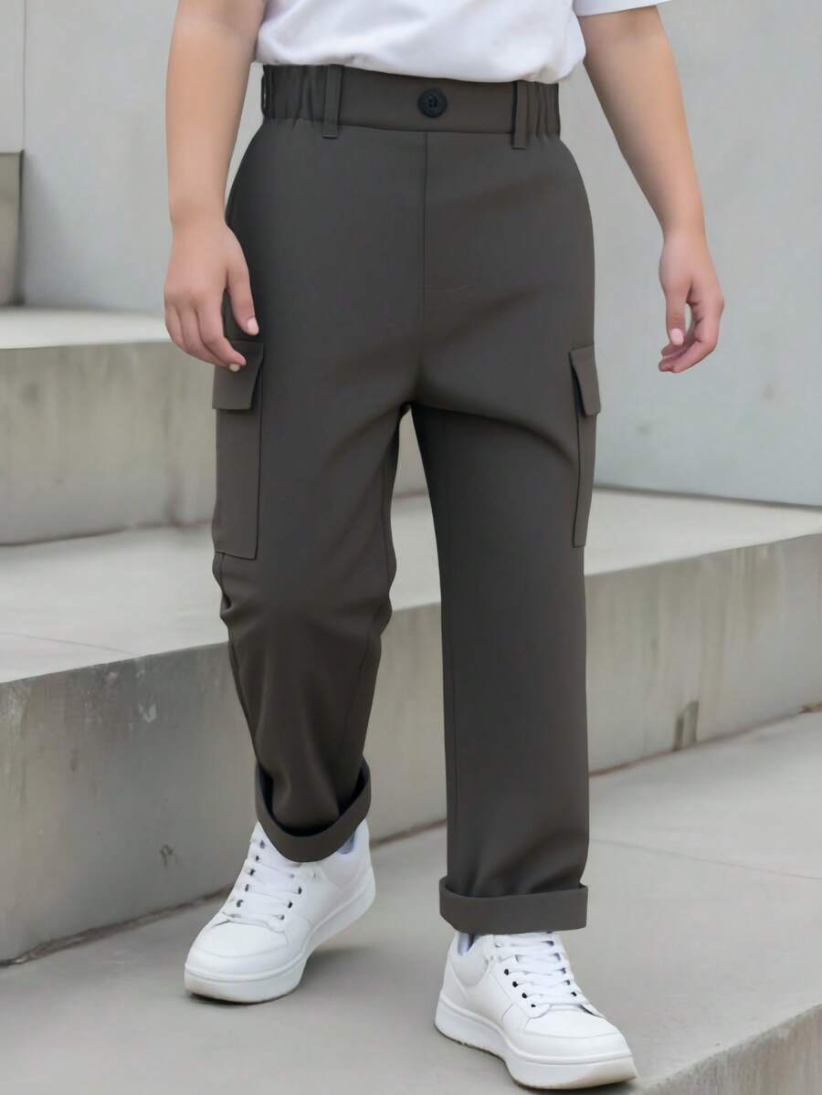 Young Boy's Casual Cargo Pants With Pockets, Spring/Summer - Grey - View 1