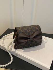 1pc Young Girl Casual Fashion Bow Quilted Pearl Chain Crossbody Bag, Suitable For Daily Use - 5011# - View 10