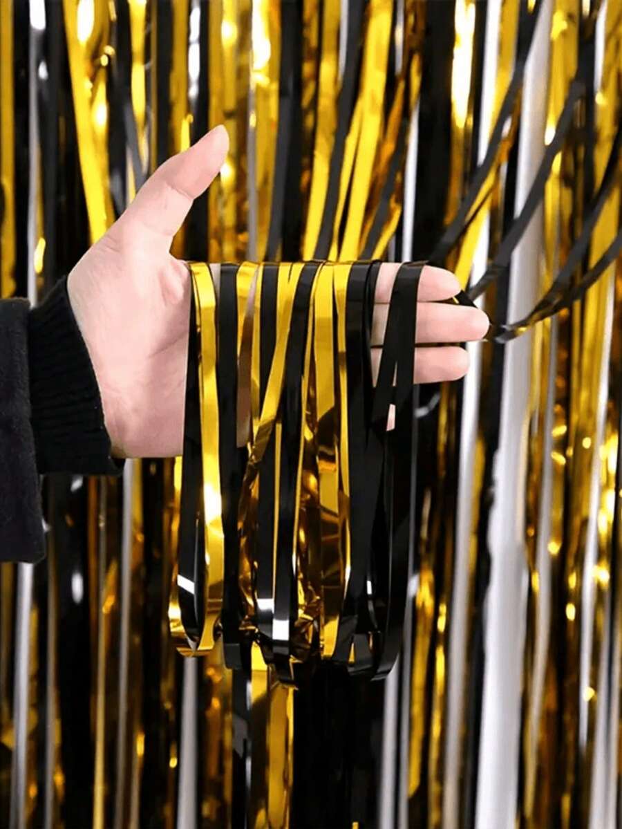 4 卷 78.8 * 39.3 英寸黑色和金色双色 PET 丝带，非常适合情人节、生日、婚礼和以黑色和金色为主题的复活节派对。 - 彩色 - 查看 1