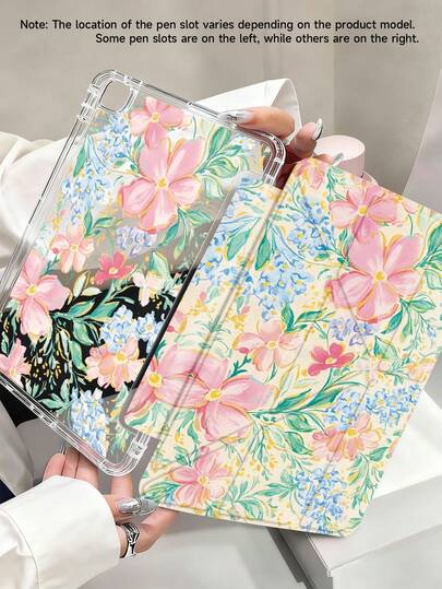 Watercolor Flower Print. Large Flowers, Colored Lead Style Tablet Case Compatible With IPad Air 11-Inch M3 2025 / M2 2024, IPad Air 5th Generation 2022 , IPad (A16) 11 Inch 11th Generation 2025,Compatible With Samsung Galaxy Tab,Kindle Paperwhite 12th Gen 2024, Clear Back ,Fashion Pattern Protective Case,Automatic Sleep And Wake-Up Function, Airbag Protection, Suitable For Gifts And Office Use