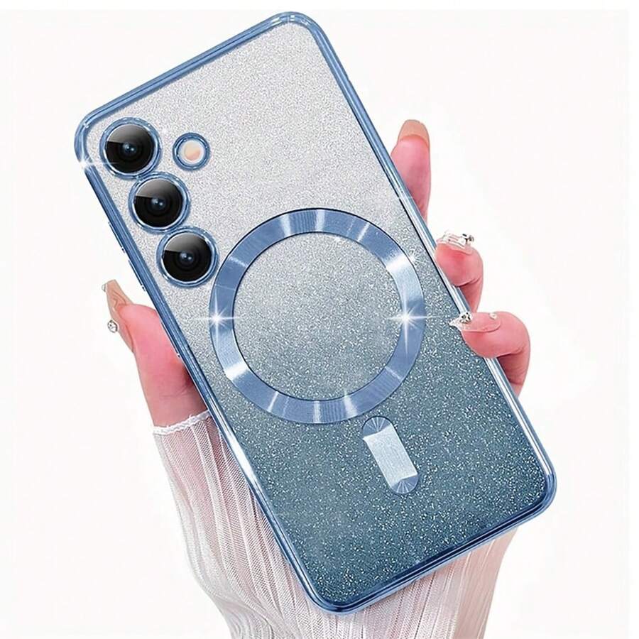 磁吸渐变透明电镀亮面软TPU手机壳，兼容三星Galaxy S25FE A17 A56 A36 A55 A15 A36 A26 A16，全方位保护摄像头，适用于A系列和S系列手机 - 藍色 - 查看 1