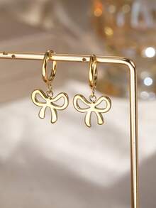 2 件欧美风时尚简约不锈钢蝴蝶结吊坠耳环，蝴蝶图案造型，细节精致，适合女孩日常佩戴、参加派对、作为生日礼物。 - 耳環 - 查看 5
