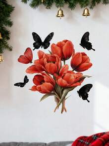 1pc Butterfly & Floral Window Decal, Soft & Elegant Design, Suitable For Glass Windows, Great For Bedroom, Kitchen And Studio Windows, Ideal Gift For Those Who Appreciate Aesthetics And Seasonal Home Decor - Fine - View 10