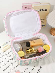 1pc Green Floral Print Cosmetic Bag Set, Zipper Makeup Organizer Bag For Skincare, Cosmetics, Lip Balm, Sunscreen, Hand Cream, Earphones, Coins, Small Items, Cute Makeup Pouch, Makeup Bag, Makeup Case, Essential For Daily Commute, Travel, Cruise, Dorm, Gift For Friend's Birthday, Bridesmaid, Mom, Teacher - Green - View 10