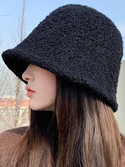 新款日式仿毛皮渔夫帽，保暖护耳，纯色，时尚圆顶女帽