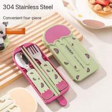 Reusable Travel Cutlery Set, Cute Ice Cream Design, Stainless Steel Material, Portable Dishwasher- Utensils, Suitable For Dining Out, Dorms, Camping, Great Gift For Women - Multicolor - View 1