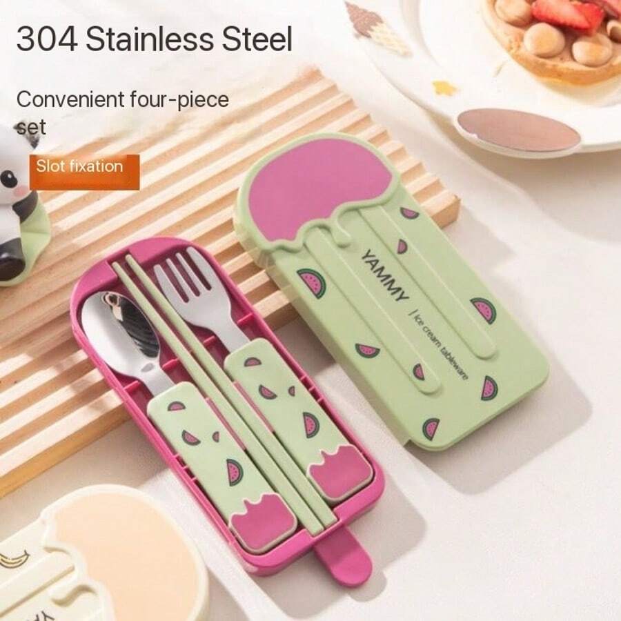 Reusable Travel Cutlery Set, Cute Ice Cream Design, Stainless Steel Material, Portable Dishwasher- Utensils, Suitable For Dining Out, Dorms, Camping, Great Gift For Women - Multicolor - View 1