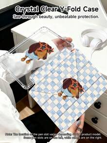A Cute Golden Retriever Pattern With Starry Eyes, Blue And White Checkered Tablet Case Compatible With IPad Air 11-Inch M3 2025 / M2 2024, IPad Air 5th Generation 2022 , IPad (A16) 11 Inch 11th Generation 2025,Compatible With Samsung Galaxy Tab,Kindle Paperwhite 12th Gen 2024, Clear Back ,Fashion Pattern Protective Case,Automatic Sleep And Wake-Up Function, Airbag Protection, Suitable For Gifts And Office Use - Multicolor - View 5