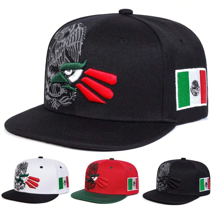 1pc Men's Eagle Head Embroidered Snapback Hat, Street Fashion Casual Cap For Spring, Autumn, Travel, Beach
