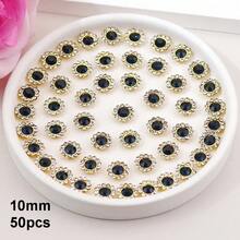 50 piezas/paquete, 8mm, 10mm, 12mm, 14mm, modelos mixtos, brillantes cristales de rhinestones con diseño de flor, base dorada, cristales de rhinestones brillantes adhesivos planos DIY para coser - multicolor - Ver 18