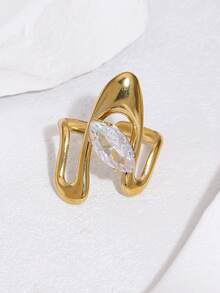 1枚时尚简约风格镀金不锈钢花朵几何开口戒指，适合女性日常、派对和约会佩戴。 - 彩色 - 查看 8