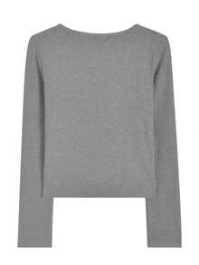 Áo thun dài tay cổ cao ôm dáng, phối ren, cài nút, thích hợp mặc mùa thu/đông, phong cách thường ngày. - Xám - Xem 10