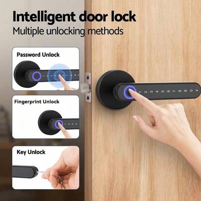 Intelligent Fingerprint Door Lock, Keyless Entry, Smart Home, Biometric Fingerprint, Password, Application And IC Card Support, Battery-Powered, Entrance/External Smart Lock, Modern Smart Device, Sturdy Structure, Fingerprint Recognition