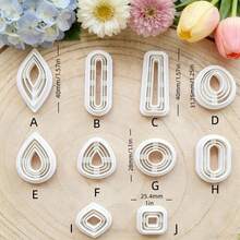 1/10Pcs Organic Outline Geometry Polymer Clay Cutters Multiple Lines Drop Ellipse Ribbed Earrings Jewelry Soft Pottery Clay Making Tools - White - View 6