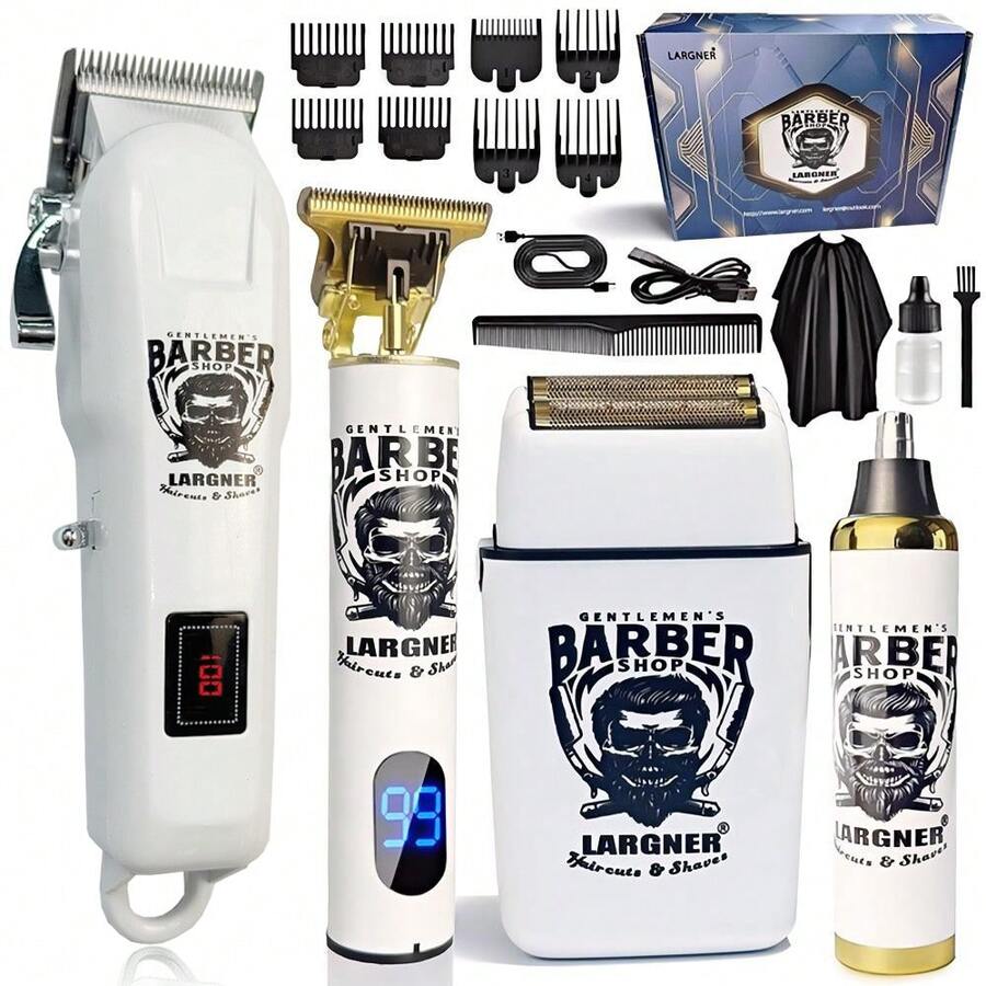 Largner Professional Barber Shaver Set, Hair Clippers For Men, Cordless Beard Trimmer & Electric Razor Shavers For Men, Rechargeable Set Barber Hair Cutting Kit Men's Grooming Kit - trắng - Xem 1