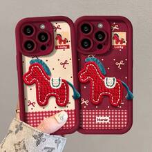 Red Horse Pattern Phone Case, Compatible With IPhone 17/16/11/13/15 Plus/15 Pro/15 Pro Max/12/14 Pro Max/XS/XR/11 Pro Max/12 Pro/12 Pro Max/13 Pro/13 Pro Max/14 Pro/14 Plus/7/8 Plus Deep Sea Whale Print & Feather Texture Phone Case, Compatible With IPhone 11/12/13/14/15/16/17, Galaxy A56 5G, Infinix Smart 8, Infinix Hot 40i Great Gift For Girlfriend, Boyfriend, Friends, Or As Christmas, New Year, Valentine's Day Gift For Yourself. Diamond Sand - Burgundy Blue Mane Red Horse + Transparent Buckle Burgundy Bracelet - Burgundy - View 6