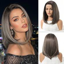 12英寸短直北极星深绿色自然假发，13*4蕾丝前额手工编织蕾丝化纤高密度假发，适合日常角色扮演、派对、婚礼、音乐节、圣诞礼物等场合。进口丝绸材质。 - 彩色 - 查看 13