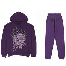 SP5DER Spider Worldwide Tracksuit Hoodie Set Cobweb Spider Style, Letter Print, Hip Hop Hoodie Set,Long Sleeve Fashion Sweatshirt, Hoodie Pant Casual Tracksuit Long Sleeve Athletic Suit, Couple MatchingDesign, Designed For Both Men And Women.Sportswear Set - Purple/set - 查看 1