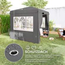 2.5 X 2.5 M Gazebo, Water-Repellent, Robust, Foldable And Winter-Resistant, UV 50+ Protection, Folding Party Tent, Garden Tent With 4 Side Panels And Storage Bag, Garden Pavilion For Camping, Dark Grey - 灰色 - 查看 6