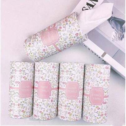 2pcs Pink Floral Tissue Box Holder With Tissues, Round Car Cup Holder Tissue Dispenser, Suitable For Home, Dining Table, Travel, Portable And Convenient, Assorted Floral Designs