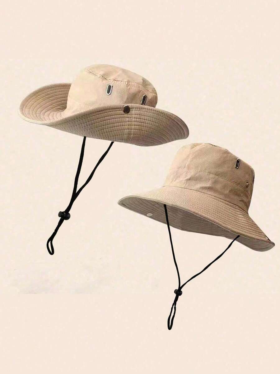 Unisex Quick-Dry Drawstring Bucket Hat, Summer Sun Protection Outdoor Hiking Cowboy Hat