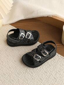 1 Pair Girls' Summer Fashion Versatile Non-Slip Soft Bottom Flat Sandals, Suitable For Toddlers & Little Kids Daily Wear, Travel, School, Casual - Black - View 3