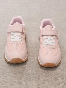 2026新款时尚儿童休闲运动鞋，PU皮革拼接鞋面，柔软舒适，轻便透气，适合室内/室外、玩耍、节日等场合，方便穿脱，精致刺绣装饰，简约百搭。 - 粉色 - 查看 4