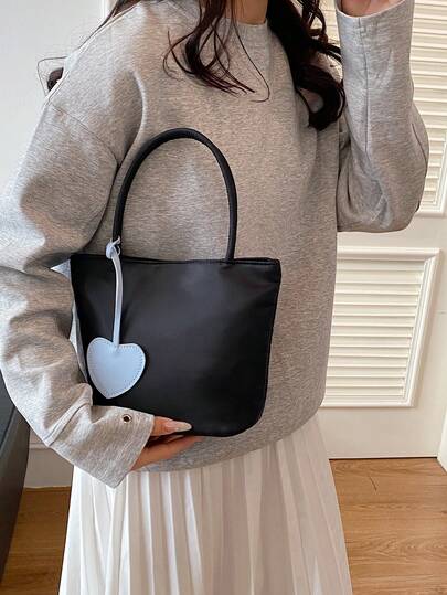 Casual Versatile Bucket Bag With Heart Shaped Pendant