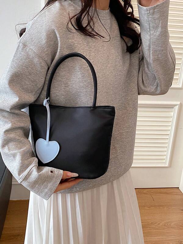 Casual Versatile Bucket Bag With Heart Shaped Pendant