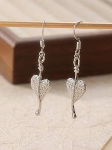 一对复古手工心形不对称叶子吊坠耳环，波西米亚风格，适合旅行、派对和日常佩戴 - 銀色 - 查看 6