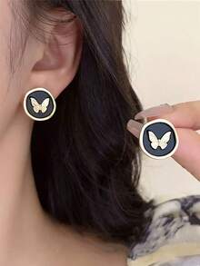 1 Pair Minimalist Geometric Butterfly Stud Earrings, Elegant Vintage Style Suitable For Teenage Girls, Daily Wear And Festivals - Geometry - View 2