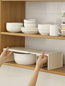 1 件装可伸缩厨房置物架 - 多层可调节置物架，可拆卸伸缩分层鞋架，适用于橱柜和台面，坚固的塑料置物架，可用于存放餐具、碗碟、锅具和调料，可放置于门下、床下、浴室、衣帽间，加厚可伸缩鞋架，厨房收纳和储物解决方案