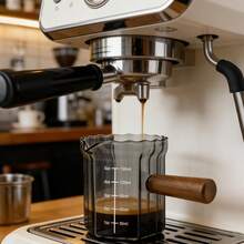 5oz/150ml Glass Measuring Cup With Wood Handle & Scale – Espresso Coffee Extraction & Milk Frothing Pitcher, Multi-Purpose Measuring Cup For Coffee, Tea, Syrup (Smoke Grey) - Grey - View 5